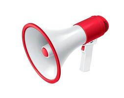 Loudspeaker device three-quarter view realistic illustration. Bullhorn of commercial advertisement 3d model on white background vector