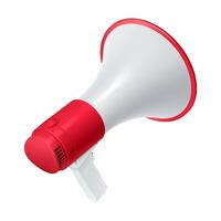 Loudspeaker audio messages back three-quarter view realistic illustration. Public communication bullhorn 3d model on white background vector