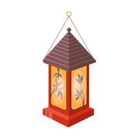 Square Asian festive lantern with roof flat color object. Traditional oriental lamp for festive event decor illustration on white background vector