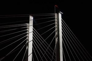 Moonlit Elegance A Majestic Cable-Stayed Bridge Illuminated Against the Night Sky, Showcasing Its Architectural Grandeur and Reflection in the Calm Water Below. photo
