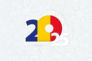 New Year 2025 for Romania on snowflake background. vector
