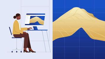 Female working on computer at the office vector