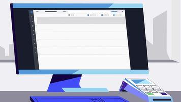 A computer monitor with a keyboard on a desk vector