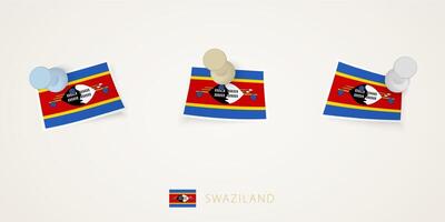 Pinned flag of Swaziland in different shapes with twisted corners. pushpins top view. vector