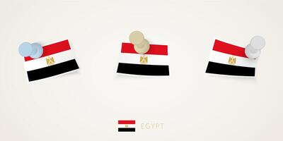 Pinned flag of Egypt in different shapes with twisted corners. vector