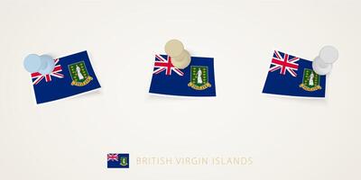 Pinned flag of British Virgin Islands in different shapes with twisted corners. pushpins top view. vector