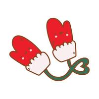Emotional winter mittens. Kid's mittens with a heart thread. Cute gloves in doodle style. Christmas illusrtation on a white background vector
