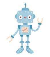 Cute children's robot toy waving and smiling. Friend.Cute cyborg, futuristic modern bot, android, smiling character. vector