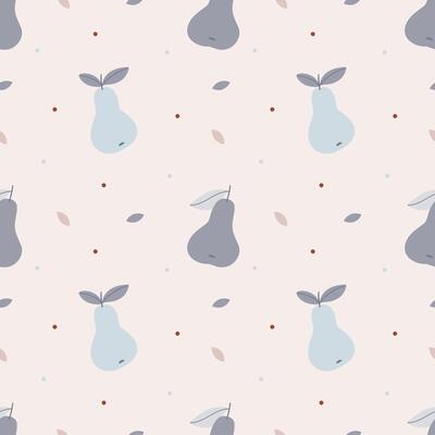 Cute pastel pattern in pears and dots. Blue pears on a beige background. Modern Scandinavian minimalism style.Cute colorful abstract pear fruit