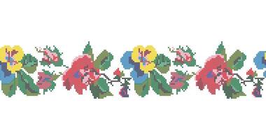 Cross Stitch Flowers Seamless Pattern vector