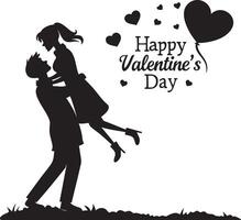 Valentine's day card with silhouette of a man and woman vector