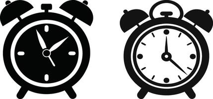 Two black and white alarm clocks on a white background vector