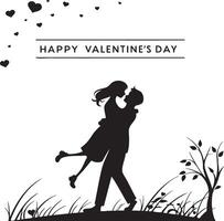 a couple is kissing in the grass with hearts on the background vector