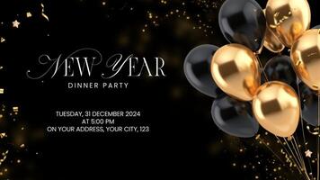 Black and Gold Elegant New Year Party Invitation Post template