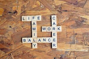 life family work career balance text on wooden square photo