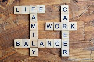 life family work career balance text on wooden square photo