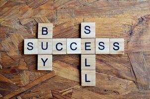 Buy sell success text on wooden square photo
