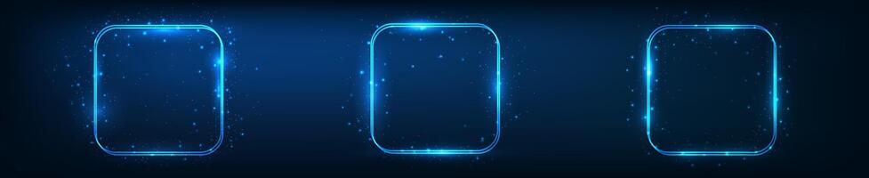 Neon double rounded square frame with shining effects vector