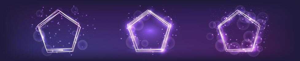 Neon frame in pentagon form with shining effects and sparkles vector