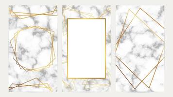 Golden geometric frames on marble texture vector