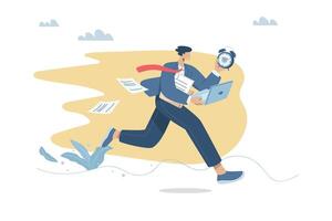 Businessman in a hurry to work on time, Busy business concept, Male employee is running in a hurry and stressed about the time, Time management and work efficiency, design illustration. vector