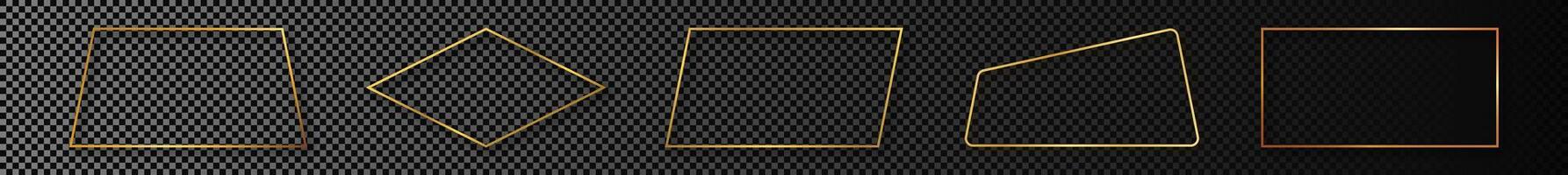 Gold glowing different geometric shape frame vector