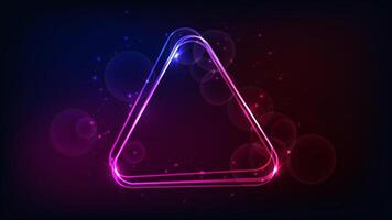 Neon rounded triangle frame with shining effects and sparkles vector