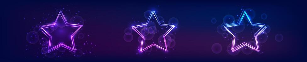 Neon frame in star form with shining effects and sparkles vector