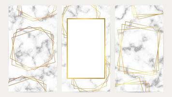 Golden geometric frames on marble texture vector