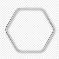 Silver glowing rounded hexagon frame with shadow vector