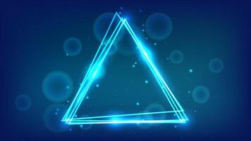Neon triangular frame with shining effects and sparkles vector