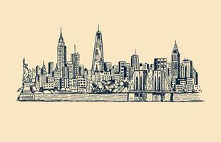 Drawing in free and stripped-down lines of composition with elements of New York City, USA. vector