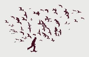 Immerse yourself in the essence of freedom. A skateboarder in motion highlights passion and adrenaline. In the background, birds fly gracefully, symbolizing liberation and the pursuit of dreams. vector