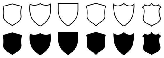 Shield icon set. Different protect security shield line icons. Police badge shape vector