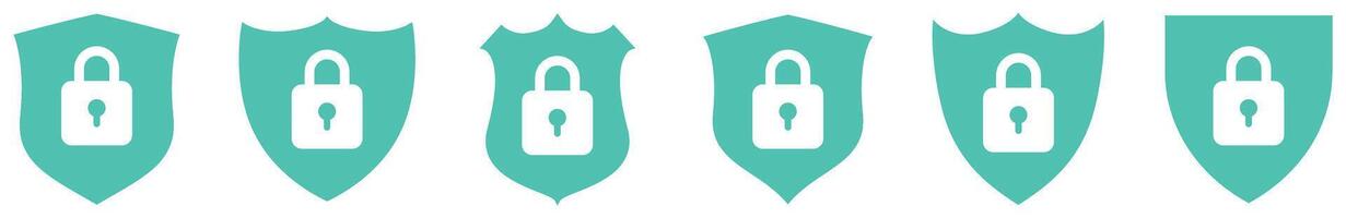 Security shield green icons set. Shield lock icon or security shield protection icons vector