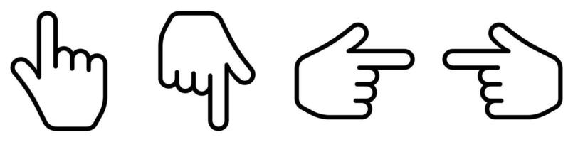Hand pointer cursor icon set. Direction on right, left, down and up. Finger gesture vector