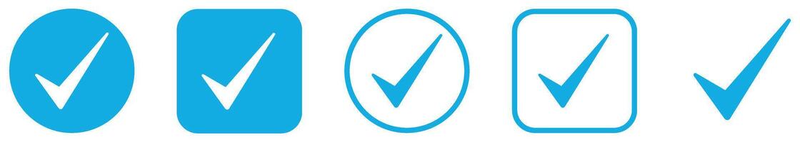 Blue check mark icon button set. Verified badge icon tick symbol approved check mark icon. Circle and square vector