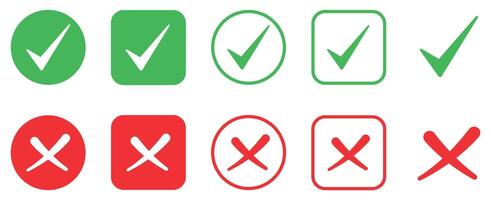 Set of check marks and cross mark. Check box icon with yes or no checkmark icons. Circle and square vector