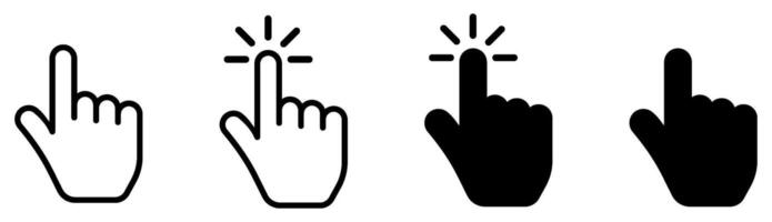 Hand pointer cursor icons set. Clicking finger, pointing hand clicks icons vector