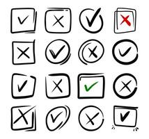 Tick and cross signs. Checkmark OK and X icons. vector