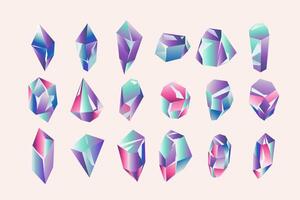 A set of colorful crystals on a pink background vector