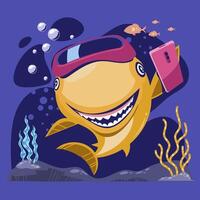 Baby Shark Cartoon smiling with sharp teeth Character Illustration vector