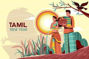 Happy Sinhala and Tamil New Year with couple for Background Design vector