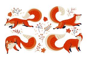 Set of A fox performing wild stunts with a white background vector