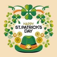 Happy St Patricks Day handwriting with wreath clover background illustration vector