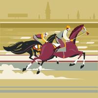 Illustration of two racing horses in action competing with each other vector