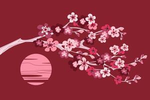 Horizontal branch of cherry blossoms vector