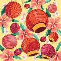The lantern festival with cherry blossom flowers on colorful lanterns vector