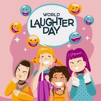 Various humans of diversity smiling in a cartoon stylecartoon style for World laughter day illustration with vector