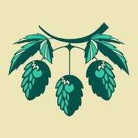 Hop cone with leaves design element for logo or emblem vector